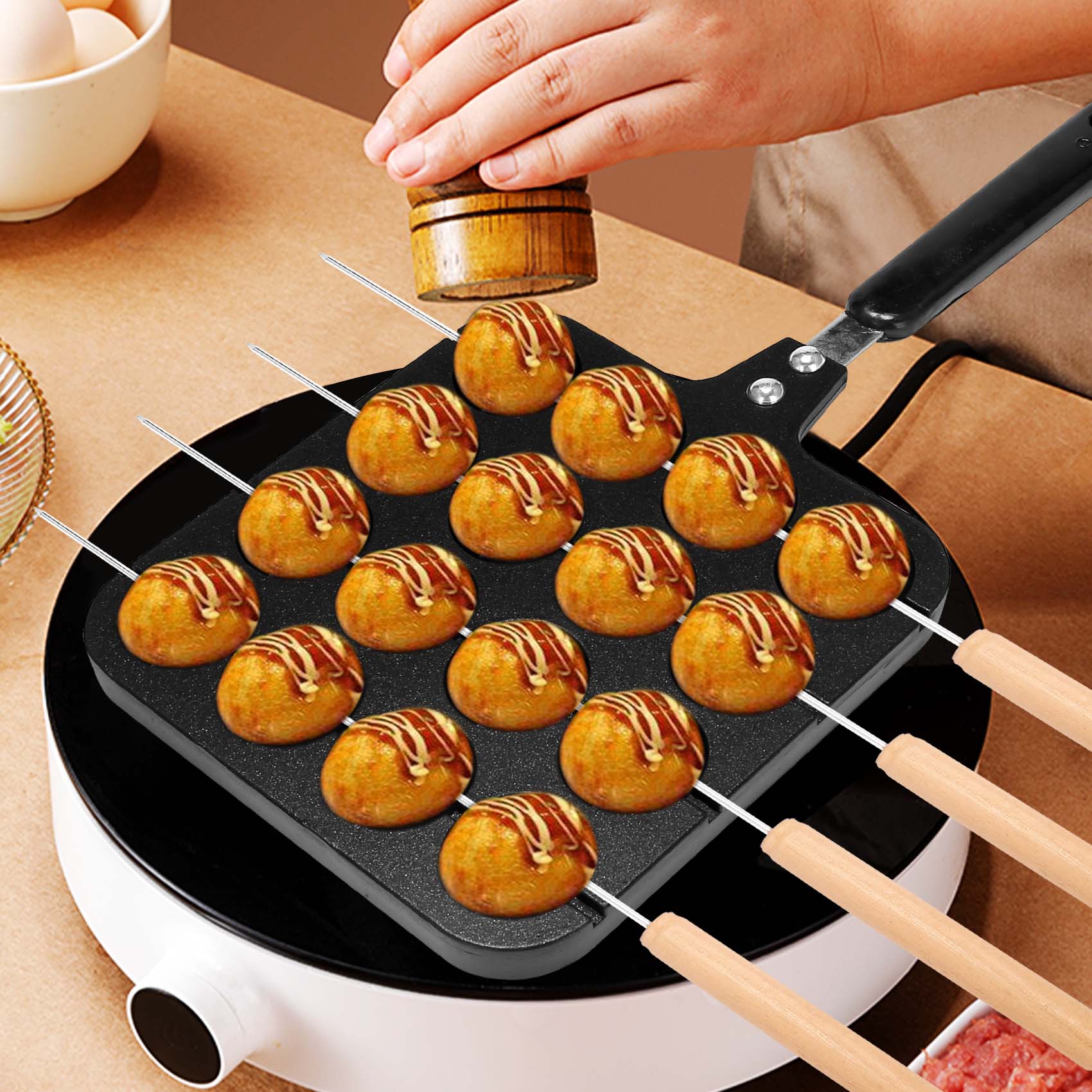 Takoyaki Grill Plate - Cetakan Takoyaki Aluminium 16 Lubang, Wajan